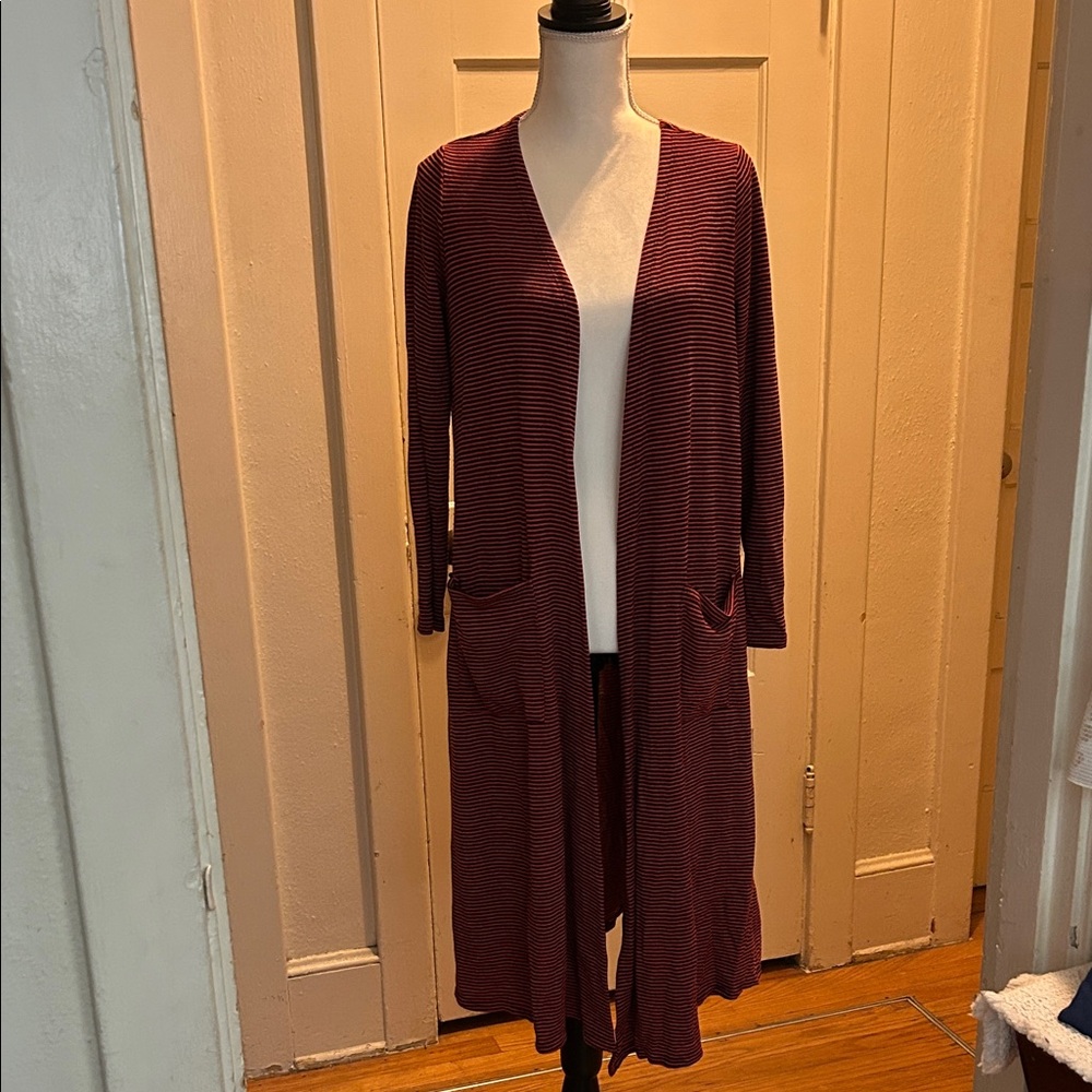 LuLaRoe Burgundy and Black Striped Cardigan